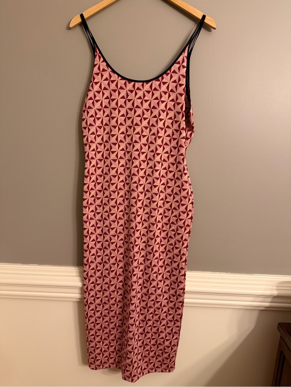 Zara | Dresses | Zara Geometric Knit Midi Dress L Nwt Retro Mod Pink Red Bodycon Scoop Back